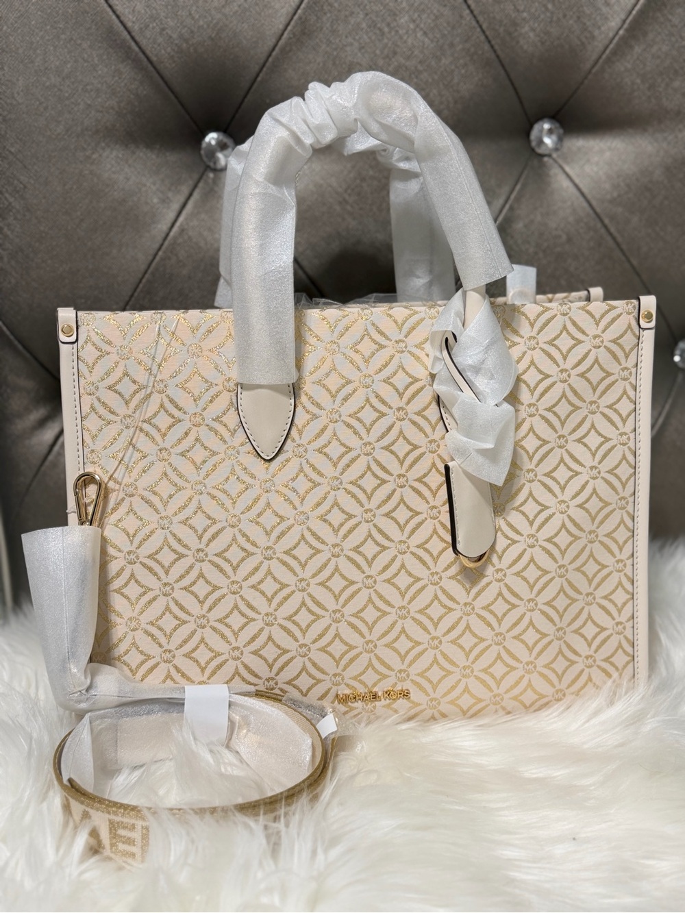 Michael Kors Mirella Tote Cream & Metallic Gold multi